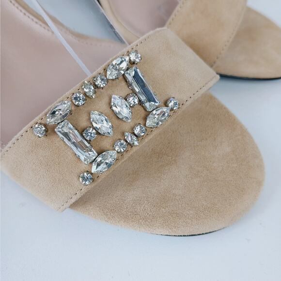 Escada SZ 38 Nude Leather Slingback Sandal With Rhinestone Embelishment NEW - Picture 4 of 9